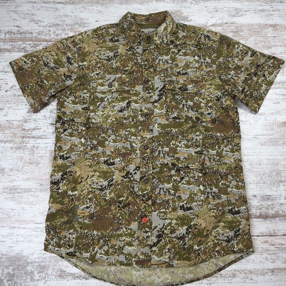 Duck Camp Lightweight Hunting Fishing Shirt Mens M Short Sleeve Camo Vented